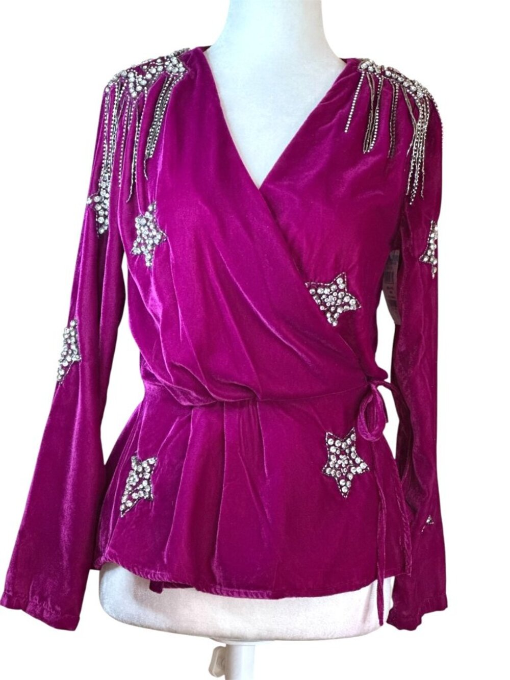 Topshop Boutique Diamanté Star Velvet Wrap Womens Top US 2 NWOT